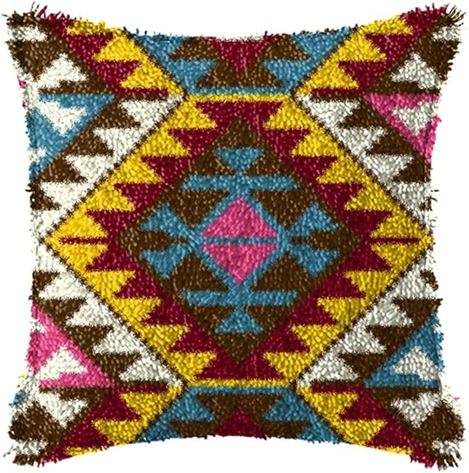 DL-YTG DIY Latch Hook Kits Throw Pillow Flowers Cover Rug Pattern Color Printed Canvas16X17 inch, Crochet Needlework Crafts for Adults