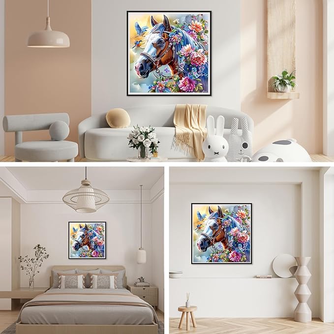 SENQAO 5D Diamond Painting Kits for Adults, Horse Diamond Art Kits for Adults Beginners - DIY Full Drill Round Diamond Dot Gem Art, Craft Gift Suitable for Home Wall Decoration 12×12 inch