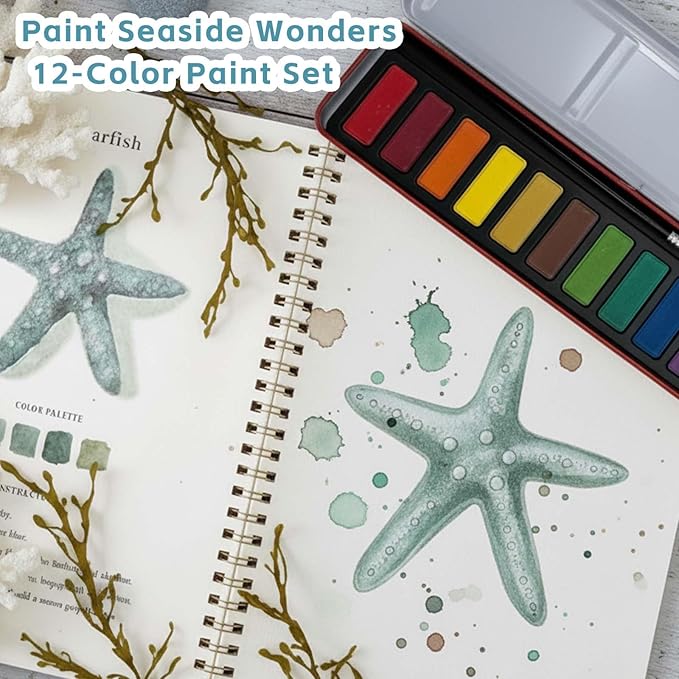 Watercolor Workbooks, Beginner Watercolor Painting Kit – 12 Colors Paint Set with Brush – Perfect for Gifting to Spark Creativity & Joy for Teens & Adults（Flower）