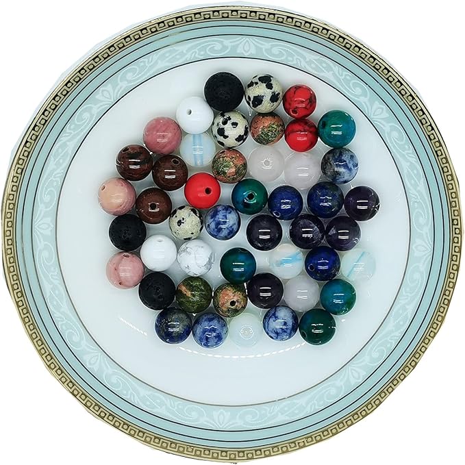 Yephac 8mm Natural Round Stone Beads-Loose Gemstone Beading-Hole Size 1mm for Jewelry Making,Box Packed (15 Material-2,8mm)