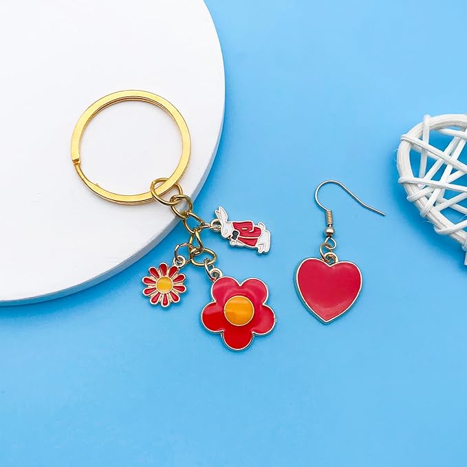 Youdiyla 60pcs Alloy enamel red series fixed set Pendant Jewelry Making DIY Keychain Earrings Pendant Various Design Charms for Jewelry Making Bracelets Necklace (HK551)