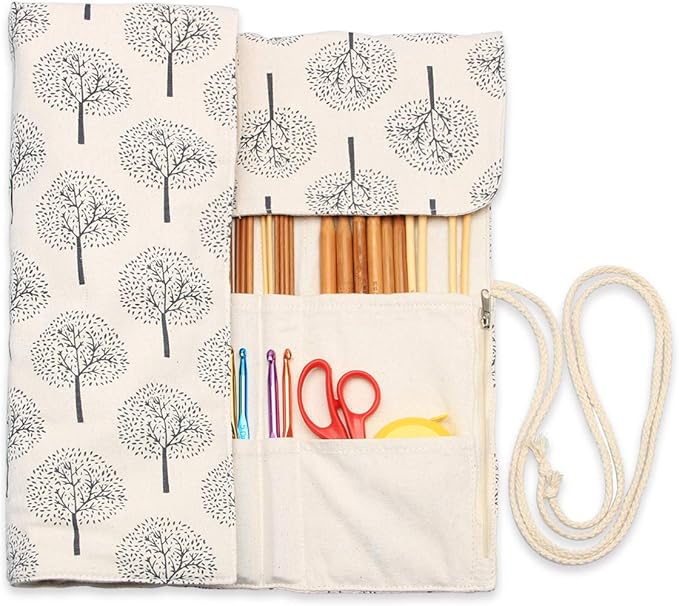 Teamoy Knitting Needles Holder Case(up to 14 Inches), Rolling Organizer for Straight and Circular Knitting Needles, Crochet Hooks and Accessories, Tree - NO Accessories Included