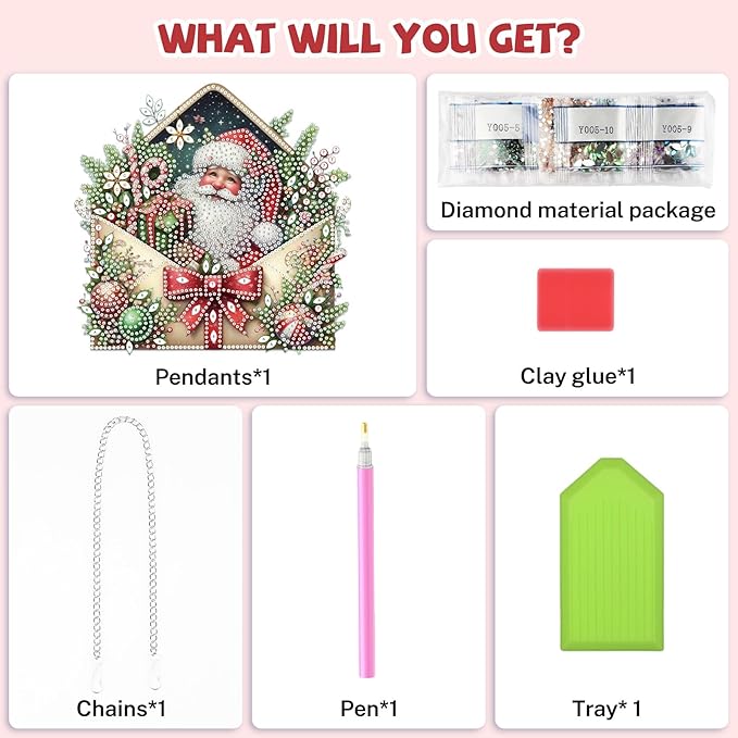 Bowetile Christmas Diamond Art Hanging Kits for Adults, Diamond Art Suncatchers Santa Claus, 5D Special Shape Diamond Painting Pendant Window Ornament Christmas Gifts for Home Door Wall Decor