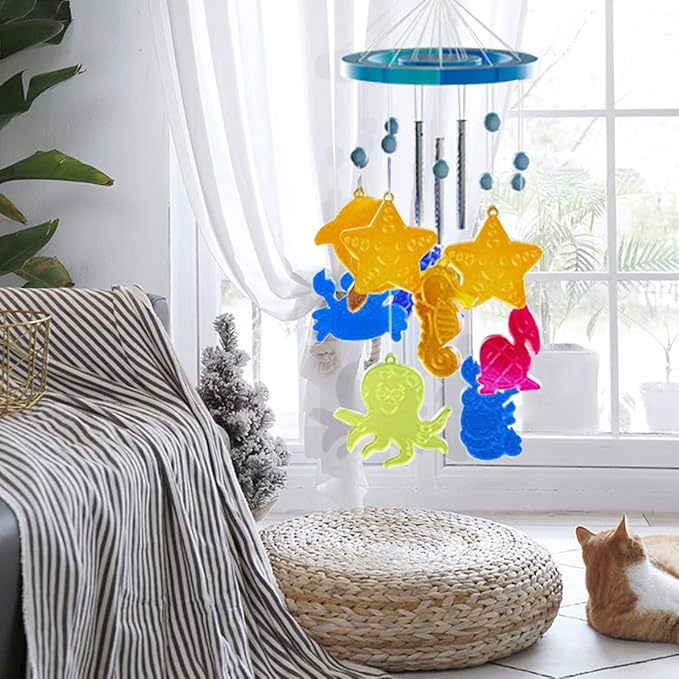 DeryArcle 20Pcs Wind Chimes Resin Mold Ocean Animal Wind Bell Silicone Molds Kit Windchimes Epoxy Casting Mould for DIY Jewelry Keychain Pendant Crafts Home Decoration