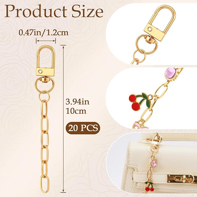 Hzopcw 20pcs Gold Keychain Making Kit, Key Ring Swivel Snap Hook Chains, Extender Keychain Bag Charm Kits for DIY Crafts Jewelry Making Handbag Purses