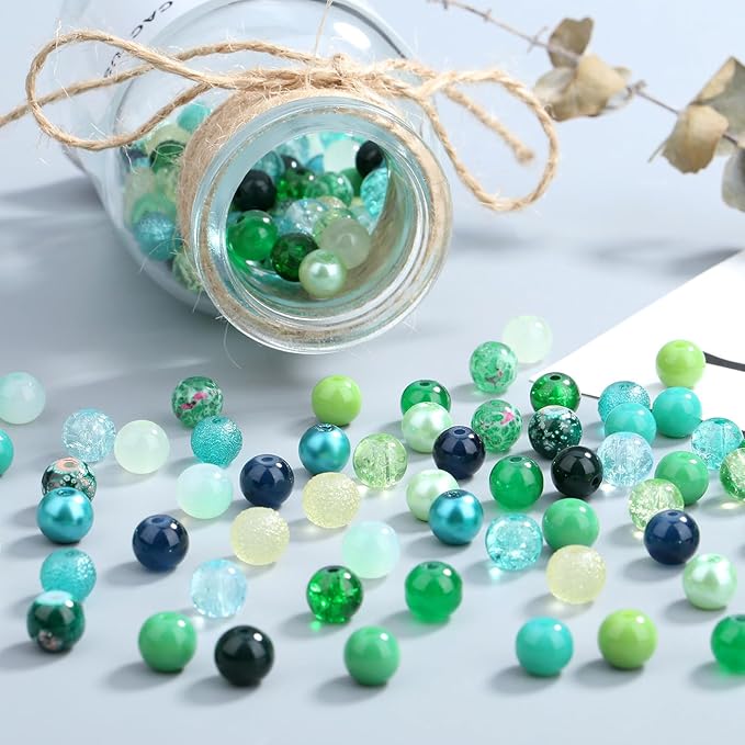 DUQGUHO St Patricks Day Beads for Jewelry Making, 8mm Green Glass Beads for Bracelet, Green Bead for Beaded Plants Necklace Crafts DIY 360PCS