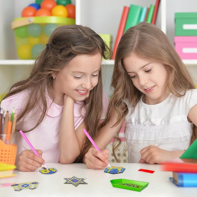 Cinrobiye 24 Pcs Hanukkah Diamond Painting Keychains Kits Chanukkah 5D DIY Art Pendants Double Sided Hanging Ornaments Rhinestone Mosaic Making Set for Hanukkah DIY Party Favors Decor Supplies