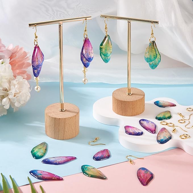 FASHEWELRY 16Pcs Resin Butterfly Wing Charms for Jewelry Making, Glitter Gradient Insects Wing Pendant Earrings Making Kit Golden Earring Hook Jump Rings