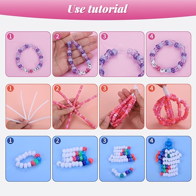 Plastic Pony Beads for Jewelry Making, 4800 Pieces, Multi-Color, 0.35 x 0.22 inch, DIY Craft Beads for Bracelets and Hair Braids (Rainbow 12 Color)