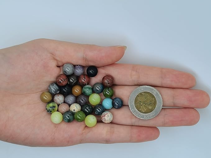 Yephac 450pcs 8mm Natural Round Stone Beads-Loose Gemstone Beading-Hole Size 1mm for Jewelry Making,Box Packed (15 Material-3,8mm)