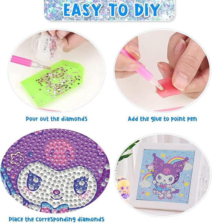 YSUNETER Diamond Painting Kits for Kids Beginner - 4 Pack DIY 5D Full Drill Diamond Art Kits for Children, Cute Animals Round Crystal Rhinestone Gem Art Crafts Home Wall Art Decor 5.9 x 5.9 Inches