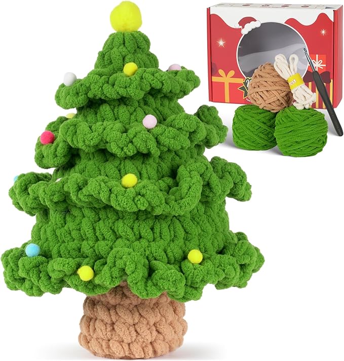 Crochet Set - Beginner Friendly Crochet Set with Step-by-Step Teaching Videos and Crochet Pattern Manuals (Ice Striped Yarn Christmas Tree)