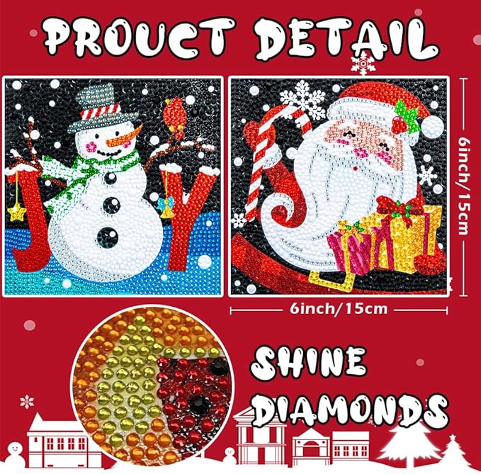 Labeol Diamond Art Kits for Kids Crafts for Girls Ages 6-8-10-12 Easy to DIY Creative Diamond Art Sticker Craft by Numbers Kits for Kids and Adult Beginners (4 Pack Christmas)