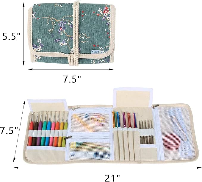 Teamoy Crochet Hook Case, Roll Bag Holder Organizer for Various Crochet Needles and Knitting Accessories, Plum Flowers