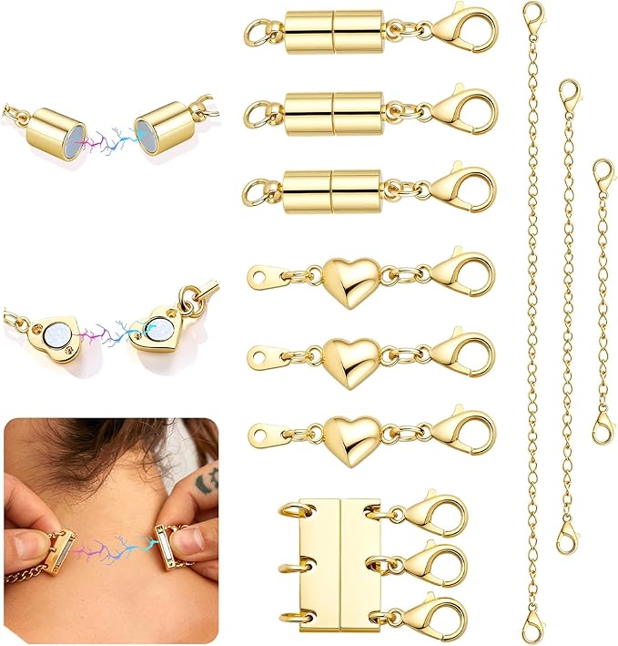 KRFY Extra Strong Magnetic Necklace Clasps and Closures, Necklaces Separator for Layering Stacks, Necklace Chain Extenders for Women, Magnet Detangler Clasp Bracelet 10Pcs 16K Gold Plated