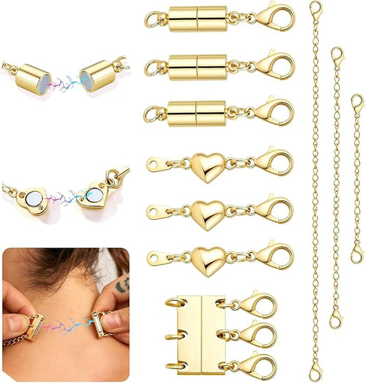 KRFY Extra Strong Magnetic Necklace Clasps and Closures, Necklaces Separator for Layering Stacks, Necklace Chain Extenders for Women, Magnet Detangler Clasp Bracelet 10Pcs 16K Gold Plated