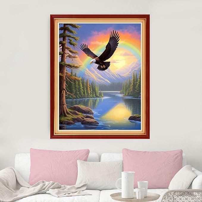 dimxvean stamped cross stitch kits,cross stitch kits for adults beginners,embroidery kits full range of cross stitch stamped kits needlepoint kits cross stitch patterns-rainbow eagle 16x20 inch