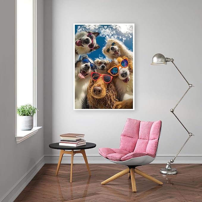 EIBEILI Diamond Art Kits for Adults, Sunglasses Dog Diamond Painting Kits for Beginner Round 5D Full Drill Diamond Dots Crafts for Home Wall Decor Gifts 12x16 Inch