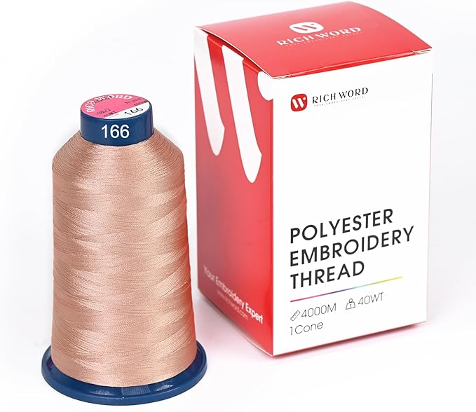 Poolin Embroidery Machine Thread Richword Selected Brown 4000M 40WT Polyester Embroidery Thread – Smooth, Strong Single Spool for Home & Commercial Machines 0166