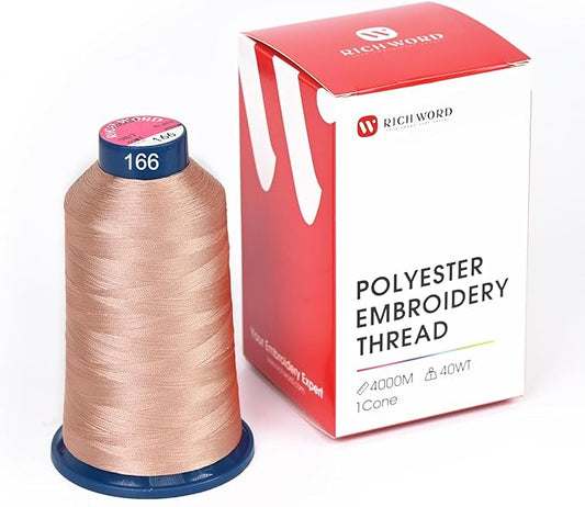 Poolin Embroidery Machine Thread Richword Selected Brown 4000M 40WT Polyester Embroidery Thread – Smooth, Strong Single Spool for Home & Commercial Machines 0166