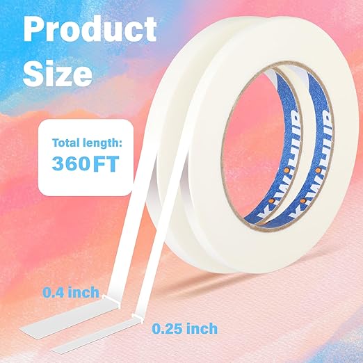 2 Pack White Artist Tape for Watercolor Paper, White Art Masking Tape for Drafting Painting Canvas Framing - Acid Free 0.25" x 180 FT & 0.4" x 180 FT