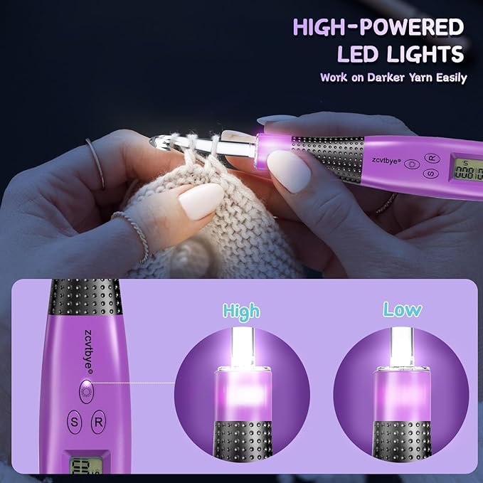 Light Up Crochet Hook Set with Stitch Counter,Crochet Kit with 18 Different Size Interchangeable Crochet Needle,Ergonomic with 2 Levels Led and Digital Stitch Counter for Crocheting and Knitting