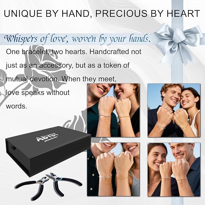 ABYST Permanent Bracelet Kit for Couples - DIY Sterling Forever Bracelets Making Set with Silver & Gold Plated Chains - Romantic Infinity Jewelry for Anniversary (Gold & Silver)