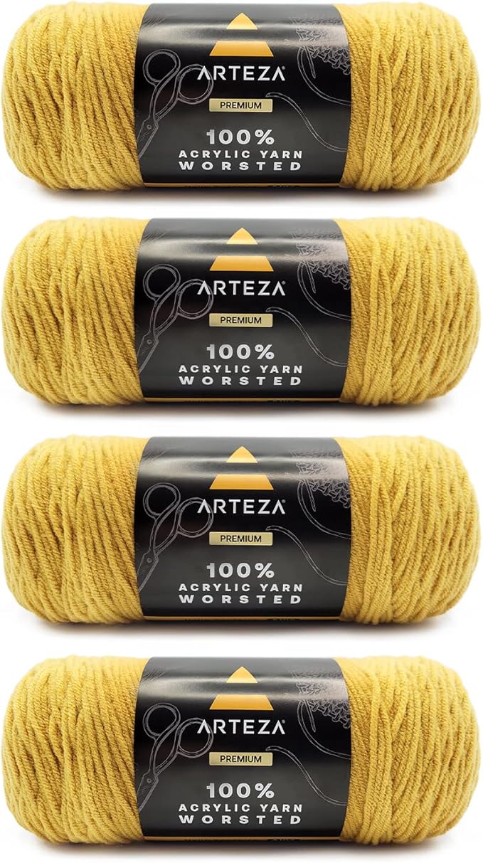 ARTEZA Acrylic Yarn for Crocheting, 4 x 200-g Skeins of Worsted Yarn for Knitting, Hello Sunshine A102, Knitting & Crochet Supplies