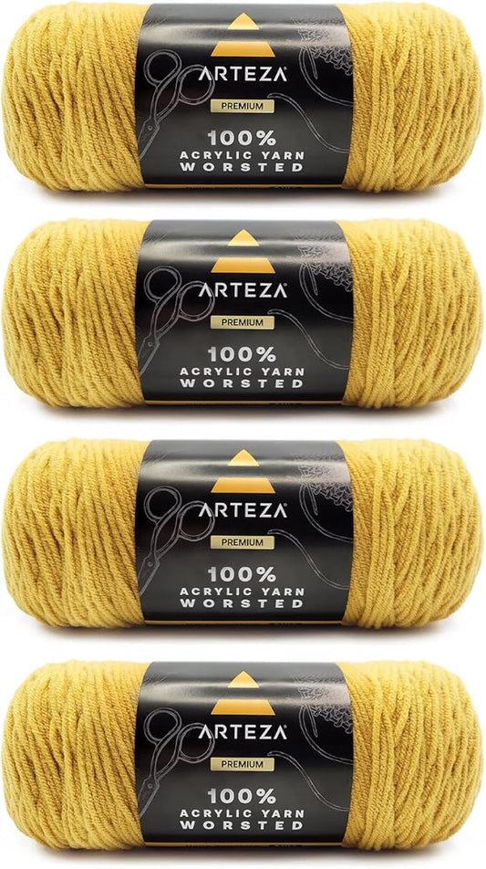 ARTEZA Acrylic Yarn for Crocheting, 4 x 200-g Skeins of Worsted Yarn for Knitting, Hello Sunshine A102, Knitting & Crochet Supplies