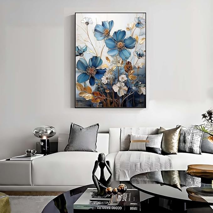 GEMFAMILY 5D Blue Flowers Diamond Painting Kits for Adults, Flowers Diamond Art Kit for Beginners,DIY Full Round Drill Diamond Dot Gem Art Kits for Adults Home Wall Decor 12 X 16inch