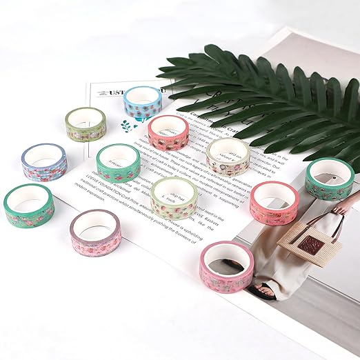 12 Rolls Tea Party Washi Tape, Afternoon Tea Decorative Tape for Scrapbooking Bullet Journals Planners, Party Decorations, DIY Crafts Gift Wrapping, 16.4FT