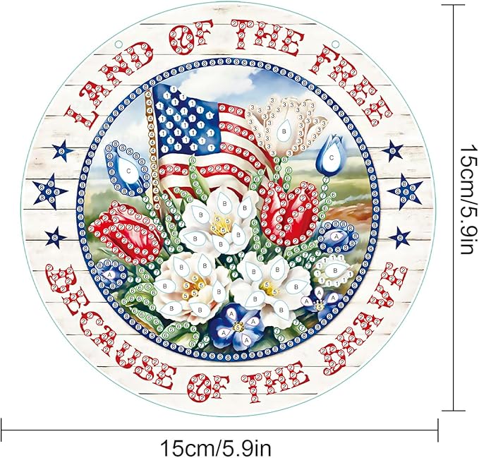 DIY Independence Day Diamond Painting Hanging Kit, 5D Acrylic Special Shaped Crystal Diamond Art Pendant, "Land of The Free" Patriotic Wall Decor for Home, Door, or Garden, July 4th Gift for Adults