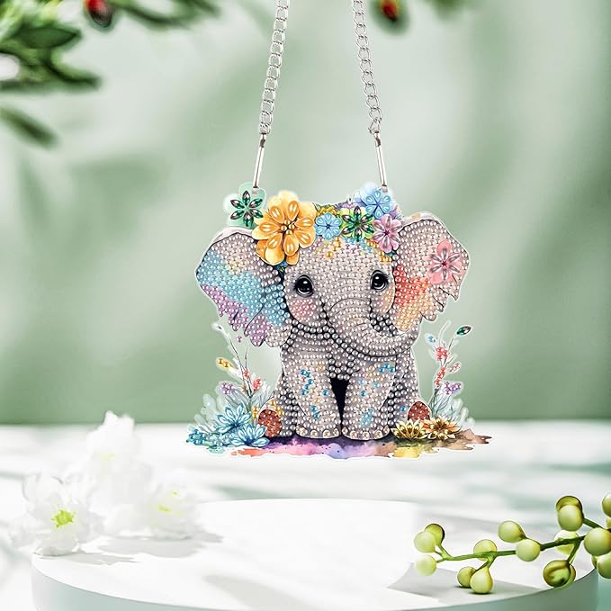 AiYuanzsh Diamond Art Painting Pendant Kits 5D Diamond Art Painting Art Hanging Kit Animal Elephant DIY Diamond Crystal Window Pendant Kit for Adults Gift Wall Home Decoration