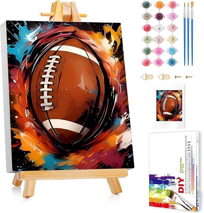Reivworl Paint by Numbers Kit for Kids - with Frame and Easel, Football Paint by Number Kids Age 6-8-12 Boys Girls, Paint by Numbers for Gifts and Decor (9.5X12Inch)