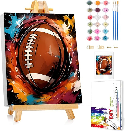Reivworl Paint by Numbers Kit for Kids - with Frame and Easel, Football Paint by Number Kids Age 6-8-12 Boys Girls, Paint by Numbers for Gifts and Decor (9.5X12Inch)