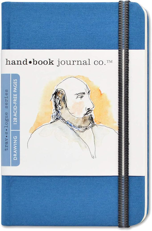 Handbook Journal Co. Sketch Book - Pocket Portrait 5.5 x 3.5 in Ultramarine European Linen-Bound Hard Cover, 128 Pages (64 Sheets) of 130 GSM Acid-Free Art Drawing Paper, Pocket and Elastic Closure