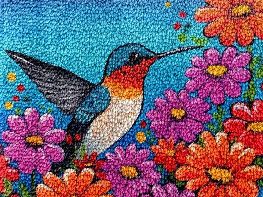 Generic Floral Hummingbird Latch Hook Kits Rug DIY Cushion Tapestry Making Crochet Hook Mat Making Kits Color Preprinted Pattern Canvas DIY Carpet Needlework Crochet Kits 52x38cm (f33-59)