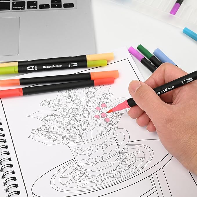 Adult Coloring Book Set with 36 Colors Markers,Spiral Bound Coloring Books with Mandala Flowers Animals Patterns for Adult Women Relaxation & Anxiety Relief