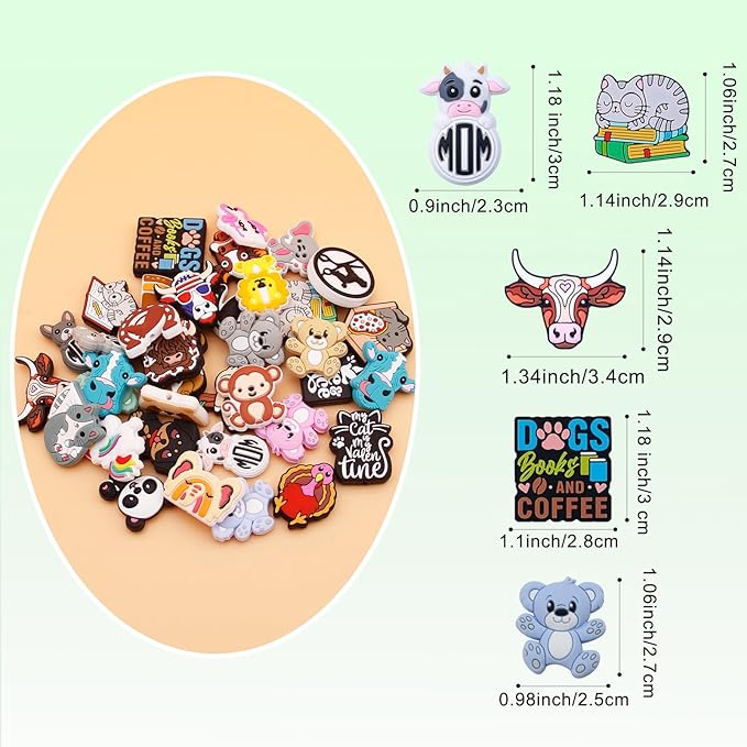 40 PCS Silicone Focal Beads for Pens Cute Animal DIY Pens Making Kit Beads Charms Bulk Assorted Shaped Silicone Beads Charms for Keychain Making Bracelet Necklace Handmade Crafts（Animal）