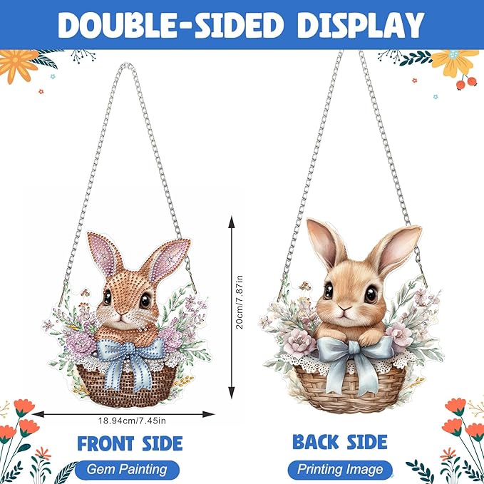 NAIMOER Diamond Art Hanging Kits for Adults Rabbit Easter 5D Special Shaped Rhinestone, DIY Acrylic Diamond Art Painting Window Pendants Home Garden Wall Hanging Ornament Kits, Double Sided