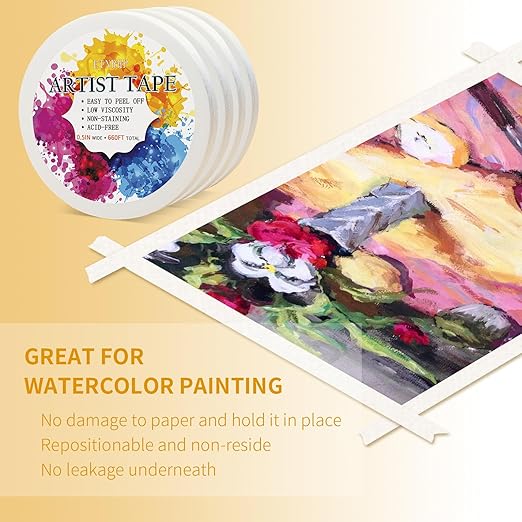 4 Packs White Artist Tape for Watercolor Paper Drafting Art Low Tack Masking Tape Acid Free Painter Watercolor Tape for Painting Canvas Framing, 0.5inch Wide 660FT Long Total