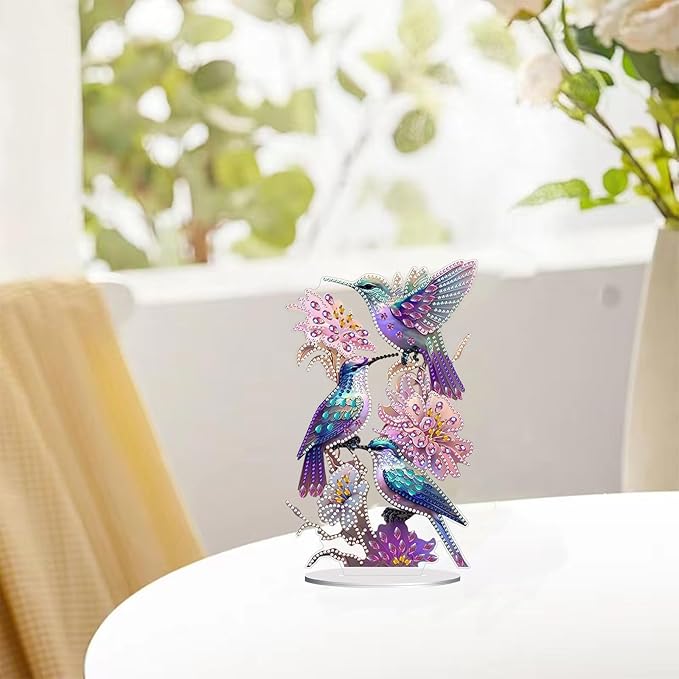 hyzsj DIY Diamond Desktop Ornament Hummingbird, Crystal Diamond Art Painting Tabletop Ornaments Single Sided, Diamond Ornament for Adult Beginner Home Office Decor Crafts Gift