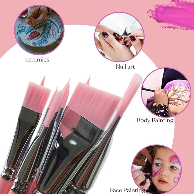 Face Paint Brush Set,10 Pcs Professional Artist Paint Brushes for Face & Body Painting for Halloween Cosplay Party - Acrylic Painting Oil Gouache Watercolor