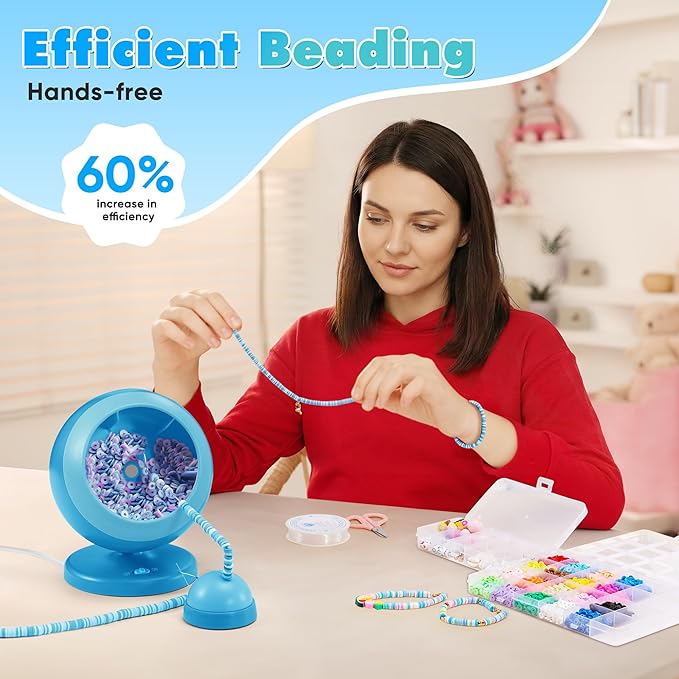ETUDAW Bead Spinner, Clay Beads Bracelet Making Kit, Beginner Clay Beads and Charms Kit for Necklaces and Bracelets, DIY Arts and Crafts Birthday Gifts(Blue)
