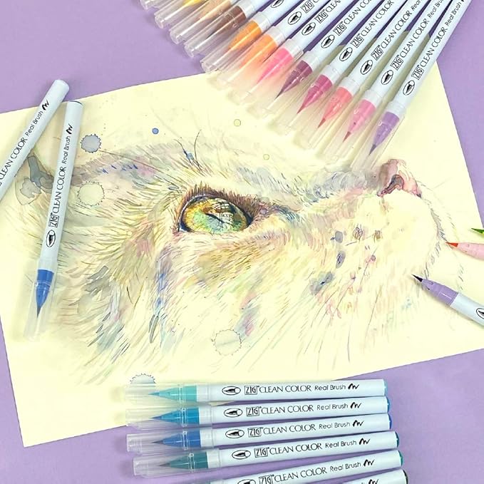 Kuretake ZIG Clean Color Real Brush, 30 colors set C, Flexible Brush Tips, Watercolor Pens for Painting, Drawing, Calligraphy and Brush Lettering for Artists, Made in Japan