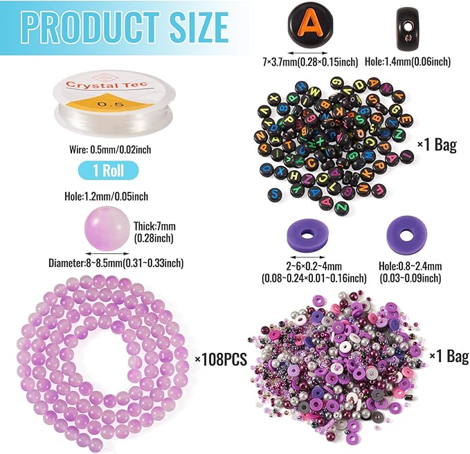 Spritewelry Friendship Bracelet Making Kit with Glass Seed Beads 8mm Purple Clay Beads Bracelet Making Kit for Adults Letter Bead for Jewelry Making DIY Crafts Gift Supplies 1 Bag