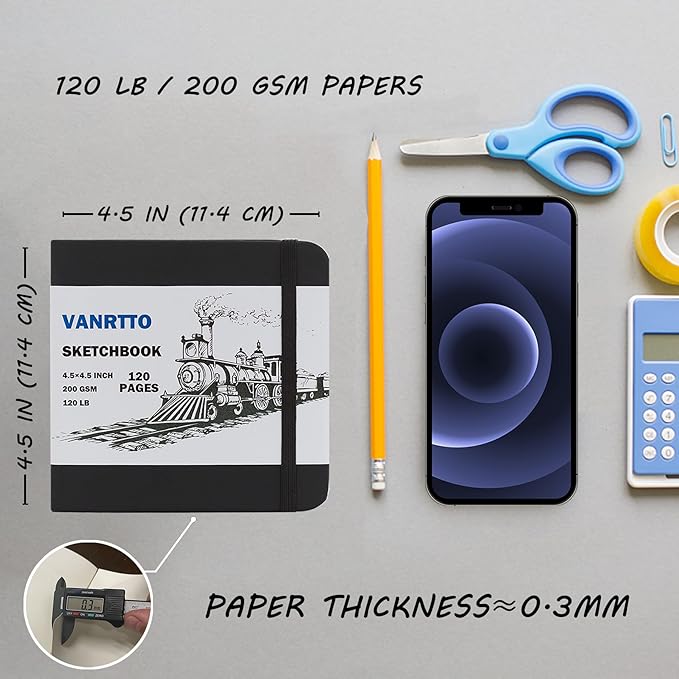 Hardcover Sketch Book, Square Sketchbook with 120LB/200GSM Thick Drawing Paper, 120 Pages/60 Sheets Sketch Pad for Adults and Kids, Small Mixed Media Sketchbook on 2 Pack 4.5x4.5 Inch