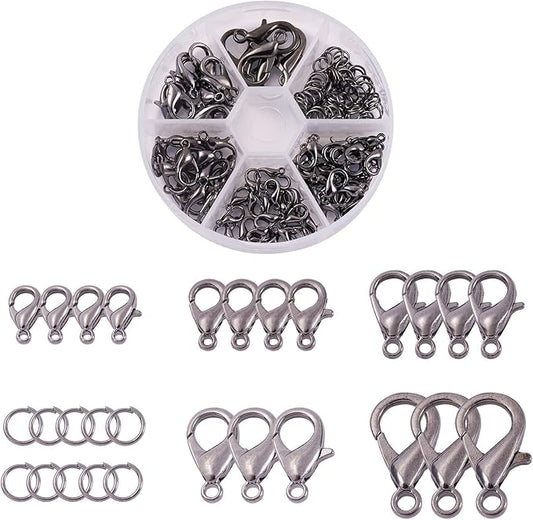 PH PandaHall Pandahall 1 Set Jewelry Making Kit with Zinc Alloy Lobster Claw Clasps and Open Jump Rings for Bracelet Necklace Jewelry Making (Gunmetal)