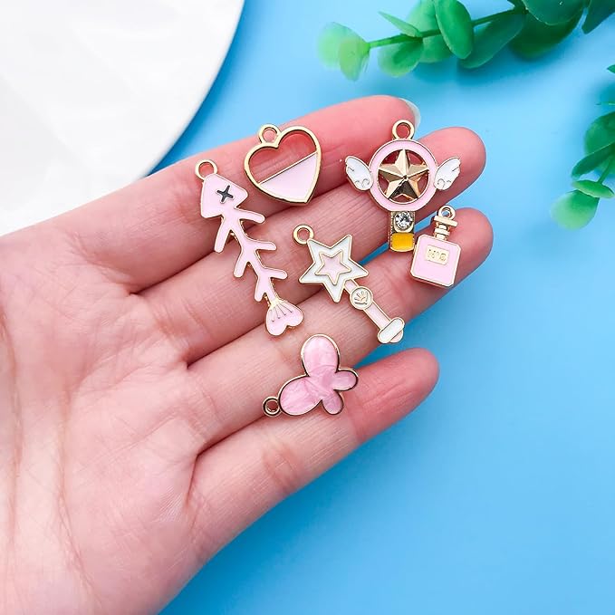 Youdiyla 60pcs Alloy enamel pink series fixed set Pendant Jewelry Making DIY Keychain Earrings Pendant Various Design Charms for Jewelry Making Bracelets Necklace (HK549)