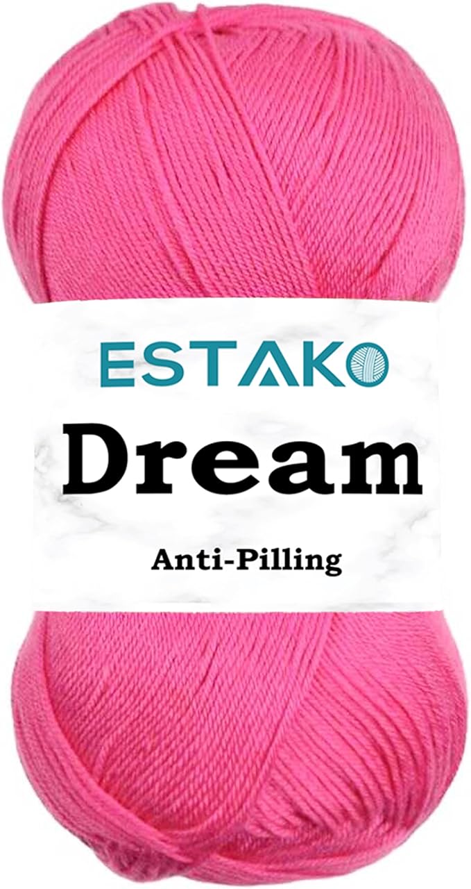 Estako Dream, 100% Microfiber Acrylic Yarn, Soft, Super Fino/Fingering Weight (1) for Crochet and Knitting 3.5 Oz (100g) / 382 Yrds (350m) (73041 - Fuchsia)